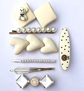 Radhya Accessories 8 in 1 set hair clips for Women, Hair Clips for Women Stylish, Lovely clips for hair for girls (Multi color) white RA-07