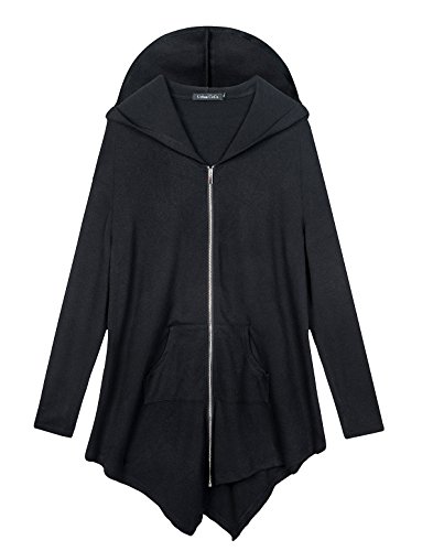 Urban GoCo Pluse Tamaño Sudadera con Capucha Chaqueta Capa Estilo para Mujeres (XXL, negro)