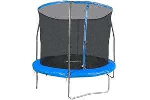 Sportspower Bounce Pro Kids Outdoor Trampoline with Enclosure Net and Protective frame Pad, Garden Trampoline constructed from Galvanised steel, 8ft, 10ft, 12ft - Blue