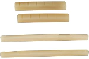 LGEGE Lot de 2 sillets et sillet de chevalet en os pour guitare acoustique, 72 mm, 43 mm, pour guitare folk, couleur primaire, accessoires de guitare de style vintage 4 pièces