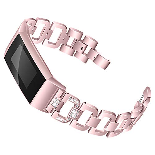 Preisvergleich Produktbild Momola Armband Passend für Fitbit Charge 3,Einstellbar Klassisches Echt Edelstahl Uhrenarmband für Fitbit Charge 3 (Rosa)