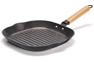 Qulinart by Brandt, Poêle en Fonte Ultra légère avec Couche Anti-adhésive en nid d’Abeille, Poele gril en fonte, 28 cm, noir, Tous Feux dont Induction, Sans PFOA, chauffe de manière homogène