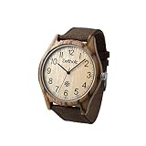 Zeitholz Holzuhr Altenberg aus Zebranoholz mit braunem Ziffernblatt/Naturprodukt / Hypoallergen/nachhaltig / handgefertigt/braunes Canvas-Armband