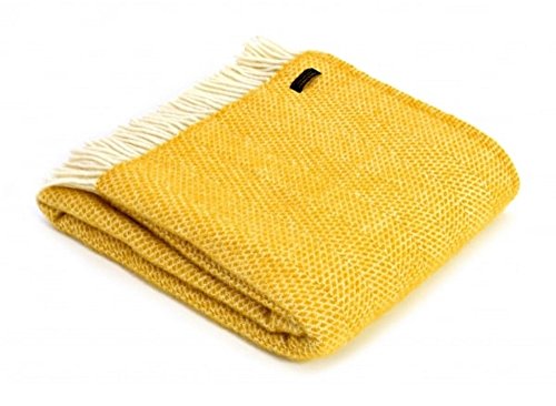 Tweedmill Textiles 100% Pure Wool Blanket Beehive Throw Design in Mustard Yellow Made in UK