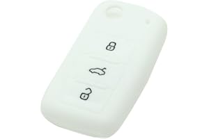 BROVACS Silicone Cover Protector Case Holder Skin Jacket Compatible with VOLKSWAGEN PASSAT SEAT SKODA 3 Button Flip Remote Key Fob CV9800 White
