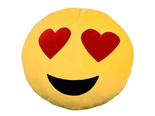 ocona© Emoticon Dekokissen „Emoji verliebt/in love“ Lach Smiley whatsapp Stuhlkissen Sitzkissen Plüsch Polster rund, Durchmesser 25 cm, gelb