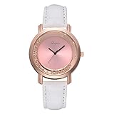 LuckhomeDamen Analog Uhr mit Leder ArmbandLvpai Lässige Quarz Lederbanduhr Analoge Armbanduhr（Weiß）
