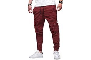 Elegancity Mens Cargo Trousers Casual Jogger Work Pants Regular Fit Drawstring Sweatpants Sports Bottoms with Pockets (38-46)