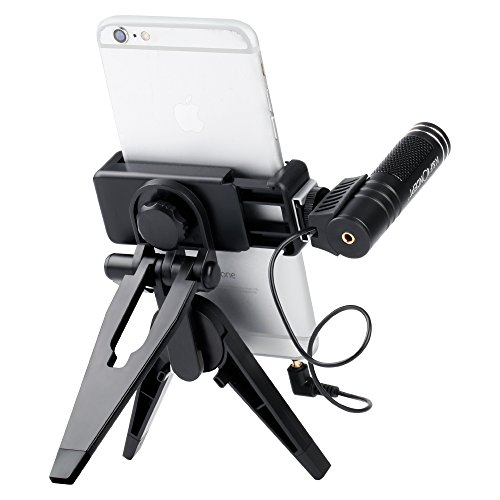 K&F Concept Microfono a Clip Porta Cellulare Universale Smartphone Supporto a Tavola con Pinza Regolabile per 3.5mm Iphone e Android