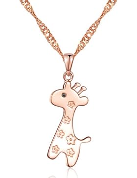 Yumilok Silber/Roségold 925 Sterling Silber Zirkonia Zierliche Giraffe Hirschkalb Anhänger Halskette Kette mit...