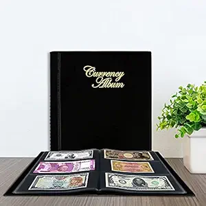 Mahogany Life Currency Album for Notes (102 Pockets) - Faux Leather Cover Currency Note Collection Album - Fits Big Currency Notes - Black