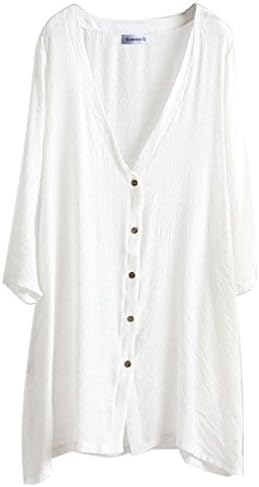 Gordon Q Women's Casual Linen Comfort Plus Size Long Blouses White UK 18