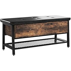 VASAGLE Banc à chaussures de style industriel, Tabouret, Bout de lit, Assise rembourrée, Étagère de rangement, pour Couloir, Chambre, Salon, Armature robuste en fer, Vintage LSB47BX