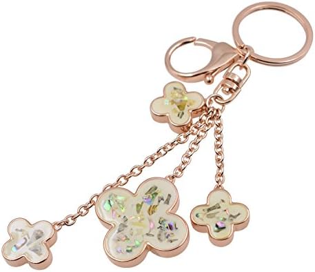 Shirley Four Leaf Clover Keychain Car Keychains key ring Rose Gold Plated Petal Metal key holder Women Handbag Decoration Gift Box Packed(gold)