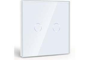 BSEED Touch Light Switch 2 Gang 1 Way, Tempered Glass Panel Light Switches with LED Indicator,White Touch Sensitive Light Switch-No Neutral Wire 500W