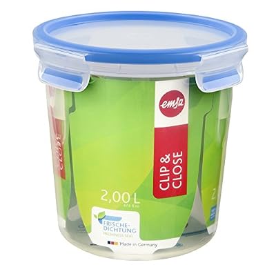 Emsa 508553 Boîte alimentaire ronde avec couvercle, 2.0 Litre, Transparent/bleu, Clip & Close