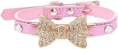 Obeer Dog Chain Crystal Diamond Bow Crocodile Pet Collar For Small or Medium Cats Or Dogs-Size S Pink