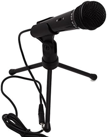 LOOKAY 3.5mm jack Condenser Sound Microphone - Professional Skype Audio Sound Podcast Microphone Mic PC Laptop Karaoke Studio with Stand For Laptop Karaoke for PC Laptop with Tripod - Black