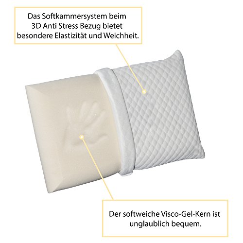 „Abendklang Ruhekissen“ Gesundheitskissen mit softweichen Bezug für Bauchschläfer, Seitenschläfer und Rückenschläfer. Orthopädisches Nackenstützkissen aus druckausgleichendem Visco Gelschaum. Größe 40×60 cm Höhe 12 cm - 4