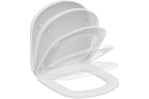 Ideal Standard – Tempo Abattant WC, Design enveloppant, Forme en D, Fermeture douce et option de libération rapide pour faciliter le nettoyage, en Duroplast, Blanc Brillant