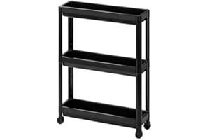 Generisch Küchenwagen mit 3 Ebenen, Rollwagen Nischenregal auf Rollen, platzsparendes Badregal und Küchenregal für Küche Büro Bad, 54x18x71cm, schwarz