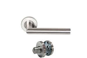 Coppia di maniglie per porta su rosette rotonde "Elsa Angolo vivo" inox 304 KLOSE BESSER - +1 paio di rosette condanna