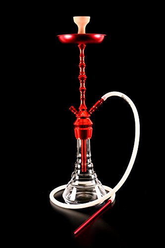 Kaya Shisha ELOX "Clear 630CE" Wasserpfeife Hookah, rote Aluminium Rauchsäule, weißer Silikonschlauch, rotes Mundstück