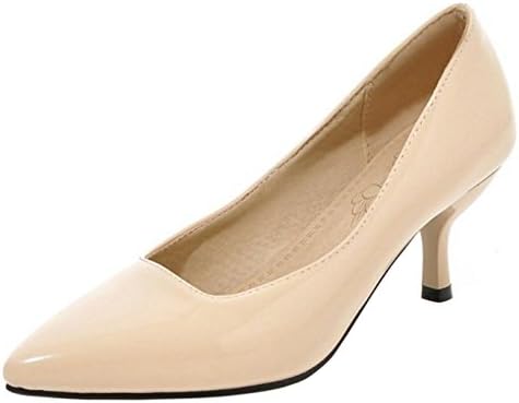 JOJONUNU Women Pointed Toe Party Court Shoes Kitten Heel Apricot Size 33 Asian