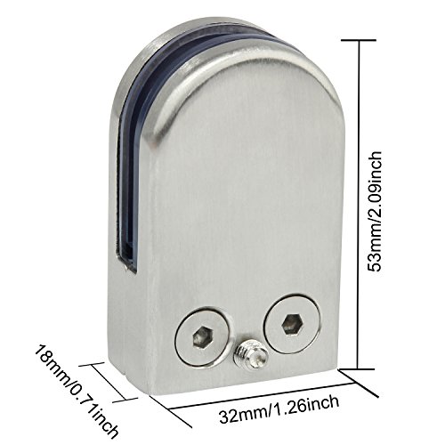 Discoball® 12 x Edelstahl Stainless Steel 304 Klemmhalter Glasklemme Glasklemmhalter Glashalter Halter Gelände Flach Anschluss Glass Clip Größe S 6-8mm - 4