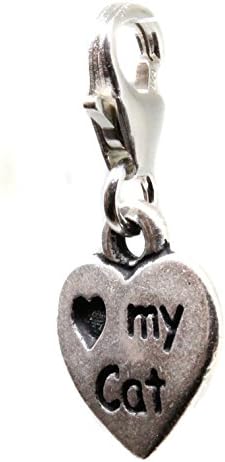 Antique Silver Love My Cat Paw Print Clip Charm / Pendant made with Sterling Silver and Tierracast - High Quality
