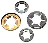 Acero de resorte fosfatado. Starlock - Arandelas para sujeción de ejes de 2 mm a 25 mm de acero con cierre de estrella