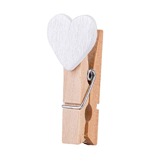 Niedliche Mini Holz Wäscheklammern Herz Holzklammer Foto-Halter Dekoration (30 Stück, Weiß) - 5