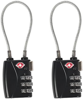 Haito TSA Lock Combination Padlock 2 Pack- 3-Digit Combination Security Cable Padlock-Suitcase Cable Lock TSA Luggage Locks Special Alloy (black)