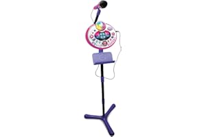 VTech - Kidi Superstar LightShow Rose, Micro sur Pied 8 en 1, Microphone Karaoké Enfant avec Boule Disco, Apprentissage du Chant et Jeux, Cadeau Enfant Dès 5 Ans - Contenu en Français