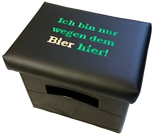 Preisvergleich Produktbild BierEx Handgefertigter Bierkastensitz Bierkastenhocker Bierkisten Bierkasten Sitz Sitzkissen Hocker Polster Aufsatz Sitzauflage Bank Kissen Sprüche Getränkekiste LF Verschieden (Spruch: Ich bin nur wegen dem Bier hier, Schwarz)
