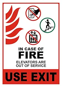 Printasta Wall Art Poster - in Case of Fire Elevators Out of Service Sign, Glossy Photo Paper - Stickerless - 11 x 17 Inches Safety Warning Poster for Home, Office and Outdoor