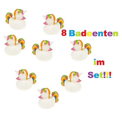 Preisvergleich Produktbild 8x Badeente EINHORN Quietscheentchen Gummiente Badespass Spielzeug Mitgebsel