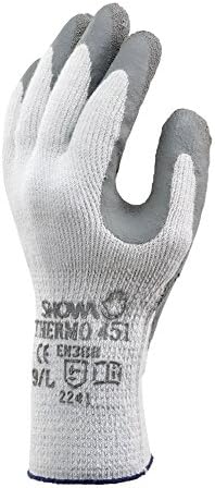 SHOWAAtlas 451 Palm Coating Natural Rubber Glove, 10-Gauge Insulated Seamless Knitted Liner, General Purpose Work, Large (Pack of 12 Pairs)