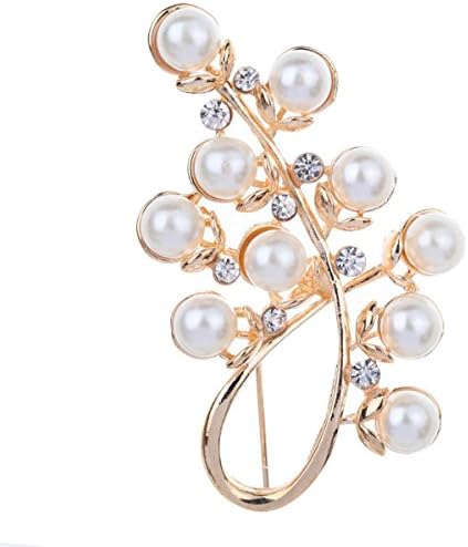 Woman Alloy Pearl Rhinestones Brooch Fashion Jewelry Banquet Accessories ,Gold-L