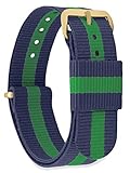 MOMENTO Damen Herren NATO Nylon Ersatz Uhren-Armband mit Edelstahl-Schliesse in Gelb-Gold und Nylon-Armband in Blau Grün 20mm