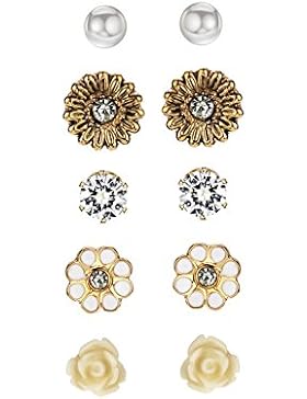 Neoglory Jewellery 5 Paare Kinder Ohrringe Silber Blume Kugel allergiefrei