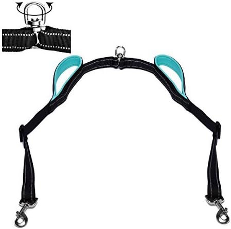 Dog Leash For 2 Dogs Double Dual Lead with Padded Handle for Two Large Medium Dog Walking &amp; Trainning, No Tangle Splitter Swivel, Reflective Stitching, 1 Inch Wide and Adjustable 20-28Inch