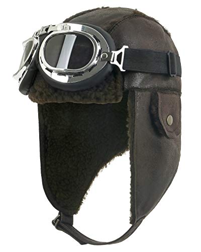 ililily Aviator Hat Winter Snowboard Fur Ear Flaps Trooper Trapper Pilot Goggles, Dark Brown