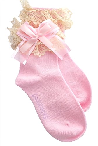 Baby/Girl Pack of 2 Super Soft Lace Frilly PINK Ankle Socks Age 1 2 3 4 5 6 7 8 9 10 (AGE 1-3)