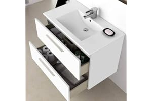 Bagno Italia Mobile arredo bagno sospeso moderno cm 80 con 2 cassettoni lavandino e specchio inclusi bianco o cemento