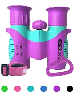 Living Squad Shockproof Compact Kid's Binoculars 8x21 with High Resolution Optics for Bird Watching, Stargazing, Hunting, Hiking, with Case, Neck Strap - Purple Age 3-12