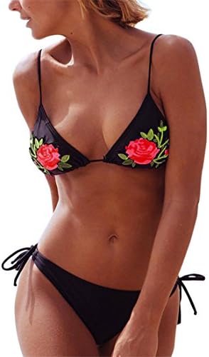 Women's Swimwear,Moonuy Girl Floral Embroidery Bikini Set Beachwear Push-Up Padded Bra Beach Fashion Swimsuit Jumpsuit Monokini Bathing Suit For Ladies,Womens Underwear (Black, S)