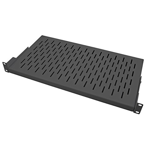 BIGtec 19" 1HE schwerlast Fachboden Ablageboden Einlageboden schwarz Tiefe 350mm tiefenverstellbar Nutzbreite 440mm für Wandgehäuse Netzwerkschränke Serverschränke Rack-Rahmen RAL9005 Traglast 10kg