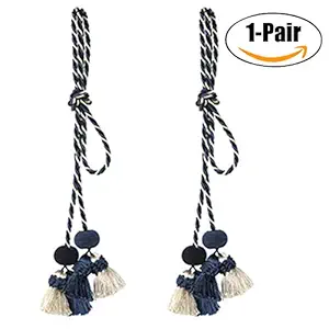 Outgeek Curtain Holdback 2Pcs Curtain Strap Tassel Window Curtain Decoration Curtain Holdback for Home One Size Blue