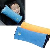 Amaoma Set de 2 Tapis de Ceinture de Sécurité, Enfants / Bébé Sécurité Siège de voiture Oreiller Soutien du cou tête pour enfant ou adulte, Bébé Seat Ceintures Clip (Jaune, Bleu)